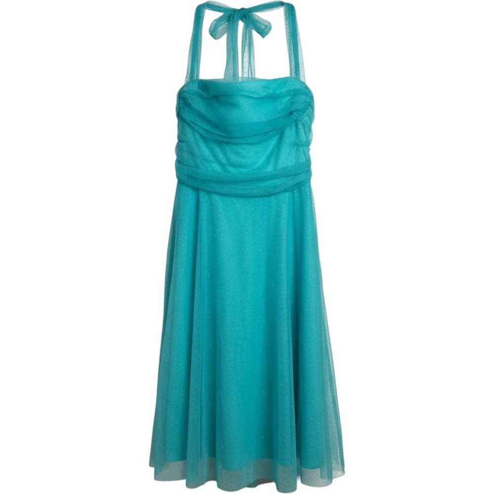 XOXO vintage Teal Blue Glitter Mesh Halter Dress Size 11 2000s y2k formal party